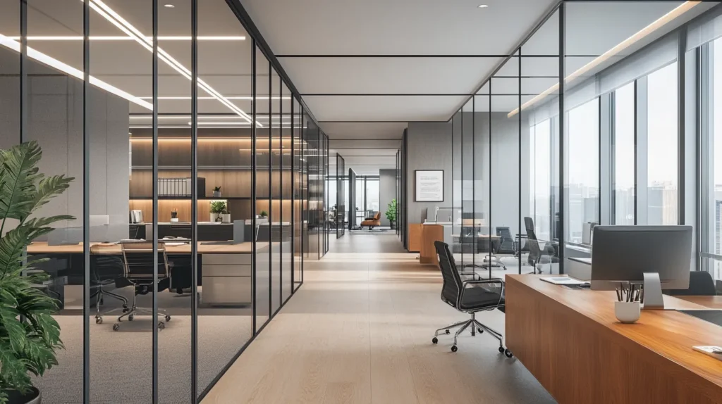 business center with shared spaces and a traditional office with private rooms and classic furnishings